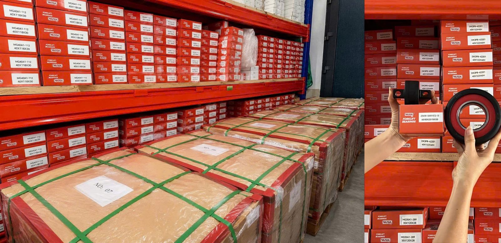 Kho hàng WANDA với nhiều mã vòng bi luôn sẵn sàng đáp ứng nhu cầu thay thế và sửa chữa xe nâng.